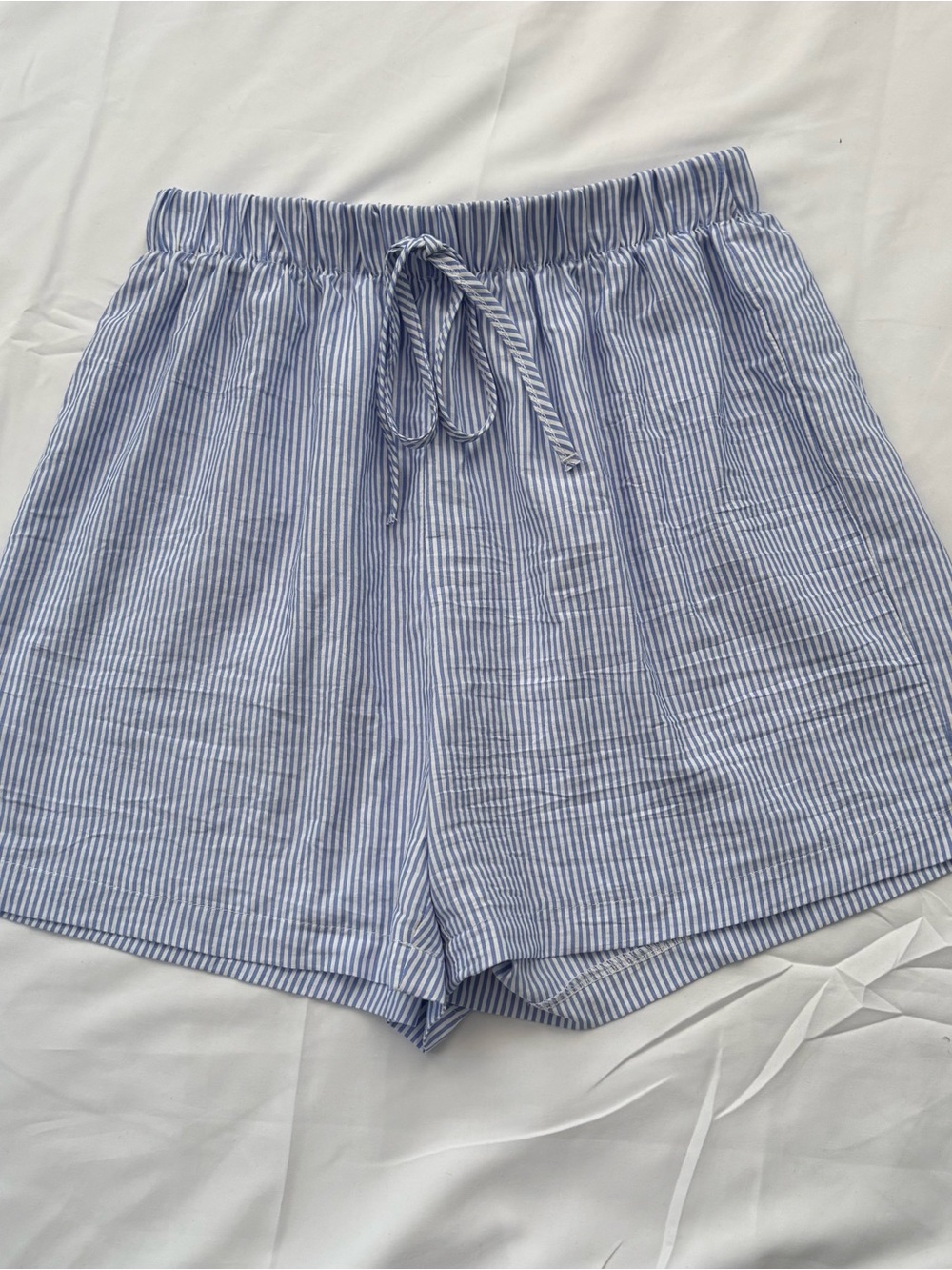 High-Waist Blue Striped Drawstring Shorts